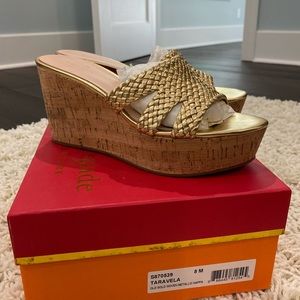 Brand New Gold Kate Spade Cork Wedge
